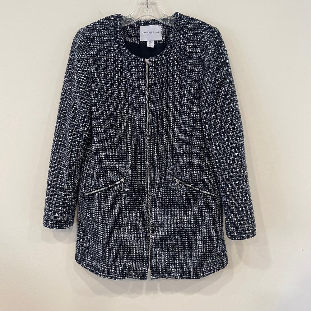 Carolina Belle Montreal Blue /Black Tweed Round Neck Coat Sz M